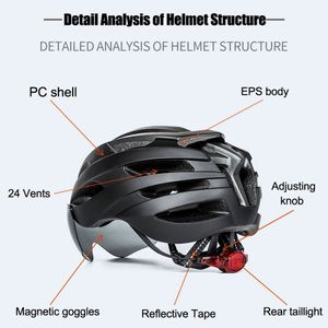 Newboler New Bicycle Helmet USB LED Capacete de ciclismo LEVEL ROAD MONTAY MTB Bike Helmet Sport Safe Hat com ímã Goggle para Man