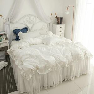 Bedding Sets Bed Sheet Set Princess Style Ins Nordic Cotton Lace Trim White Sweet Plaid Bedsheet Duvet Cover 2024