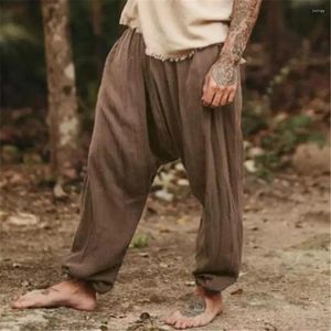 Calça masculina homens eleglish grotch tornozelo amarrado as calças folgadas de harém de longa calça