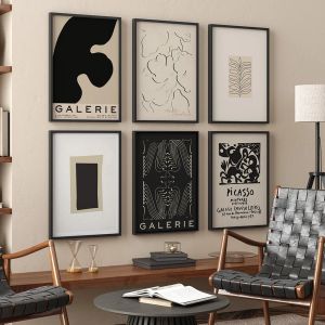 Gallery Wall Set Poster and Print Beige Black Gallery Wall Art Canvas Painting Picasso Mid Century Art Modern Pictures Home Deco