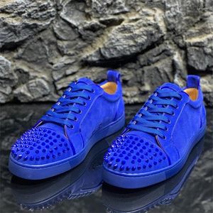 Sıradan Ayakkabı Fashions Tasarımcı Düşük Üst Kırmızı Tabanlar Koyu Mavi Perçinler Erkek Daireler İçin Loafers Kadın Sürüş Marka Spikes Spor Ayakkabıları