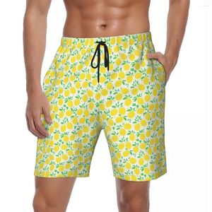Мужские шорты лимона и листового печати летние фрукты Спортивные пляжные мужчины быстро сухой гавайский дизайн больших размеров