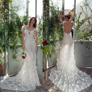 Matan Shaked 2024 Vestidos de noiva Lace Apliques de Floral 3D Vestidos de noiva de penas