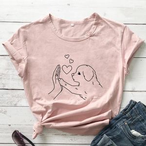 女性用Tシャツハイファイブ子犬Tシャツ面白い犬ママギフトTシャツかわいいファーママグラフィックティーシャツトップ