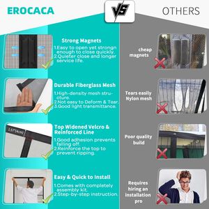 EROCACA Magnetic Screen Door Curtain Anti-Mosquito Net Fly Insect Screen Mesh Automatic Closing Custom Size Easy Installation