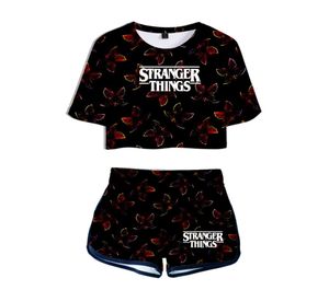 Summer039s Sets Stranger Things 3 3 3 Baskı Kısa Kollu Mahsul Üst Şort Ter Takımları Kadın Takipleri İki Parça Kıyafet 3254549