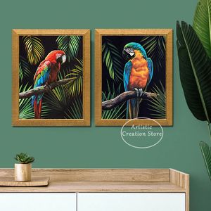 Parrot Poster Macaw Tropical Bird Art Parrot Print Canvas Painting Wall Pictures for Tropical Living Room Wall Room Decor Gift