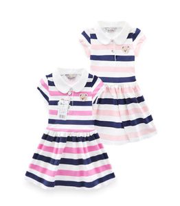 Groof -Whole Girls Short Sleeve Lapel Stripe Bear Princess Dresses Kids Fashion Fashion Cotton Dress Bruty Children Boutique8510009