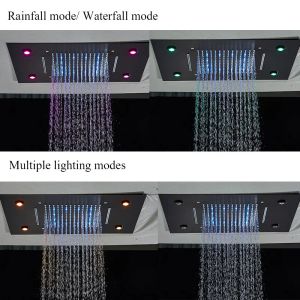 Thermostatic Shower Faucet LED Shower Set Ceiling Mount Waterfall and Rainfall Bathroom Shower Systems 3-way Shower Mixer Luxury