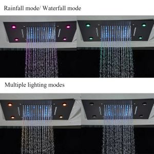 サーモスタットシャワー蛇口LEDシャワーセット天井マウント滝と降雨浴室シャワーシステム3ウェイシャワーミキサー豪華