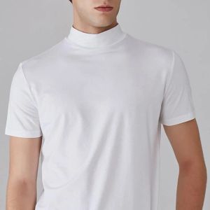 Maglietta da uomo Slip Slim Fit Shirt Summer High High Collar Casht a maniche corta Shirt a colore elastico a colori solidi per ogni giorno