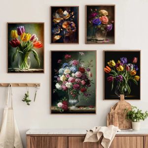 Fiori classici dipinti di tela dipinti Nordic Vintage Poster Stampe Still Life Flowes in Vase Wall Art Picture Decor Home Cuadros