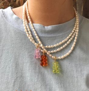 Hänghalsband trenda godisharts Gummy Bear Pearl Choker Beaded Necklace For Women Colorful Transparent Cartoon Charm Girls JE8062116