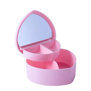 Pink Make Up Box med Mirror for Girl Heart Form Storage Cosmetic Jewelry Box Organizer Drawer Display Earring Holder Boxes