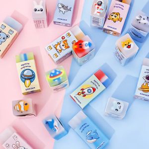 Eraser 36 st/Lot Cartoon Animal Slice Eraser Cute Writing Drawing Rubber Pencil Erasers Stationery Kids Gifts School Supplies