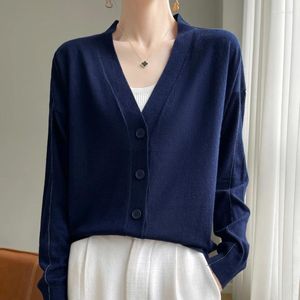 Women's Knits Cardigan Spring/Autumn Worsted Wool Knitwear Casual Solid Ladies' Tops Single-breasted Sweater Jacket V-neck Blouse