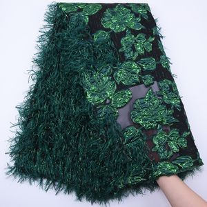 Mais recente royal azul francês tule tule renda tecido fofo de penas renda de renda africana bordado de tecido para vestido de noiva