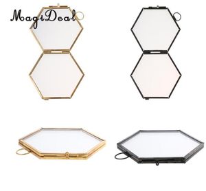 2pcs Vintage Hexagon Metal Glass Picture Po Frame Hanging Frame BlackCopper4380498