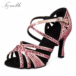 Scarpe da ballo roseo rhinestones donna latina salsa bachata rosa competizione di alta qualità kizomba tacchi