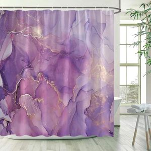 Shower Curtains Purple Marble Curtain Abstract Lavender Gold Fabric Bath Modern Ombre Watercolor Ink Art Home Bathroom Decor Set