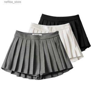 Sexy Skirt Grey Wide Pleated Mini Skirts Shorts OOTD High Street American Retro Solid Vintage Blogger y Woman White Basic Bottom Quality L410