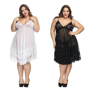 Plus Size 6xl Lingerie Sleepwear White Night Gown Lingerie Ladies Sexy Lace Babydolls Sleepwear Womens Erotic Sling Homewear Y19058724507