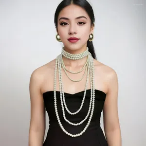 Pendant Necklaces Bridal Faux Pearl Necklace Set Exaggerated Multi-layered Pearls With Round Stud Earrings Women's For Special