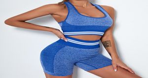 2 Piece Set Women Seamless Sets Women High Waisted Pants Leggins Button Sexy Sports Bra Sport Fitness Gym Clothing2132634