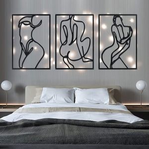 3 pacchetti decorazioni per la parete della linea di metallo nero astratto disegno femmina decorazione da parete da donna minimalista per la camera da letto decorazioni per la casa