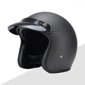 Motorradhelme Frauen und Herrenklassische Kohlefaser 3/4 Helm Erwachsene Moto Elektrische Roller Open Face mit freiem Krempe