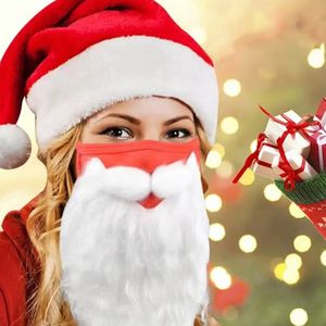 H9ed Carnival Christmas Santa Hat with Beard Mask Holiday Hat Unisex Plush Gloves