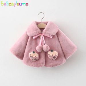 Tiere Babzapleume Herbst Winter Babyfell Mantel Kleinkind Jacke Korean warmes Fleece Plüsch niedliche Erdbeerschalle Neugeborene Kleidung 021