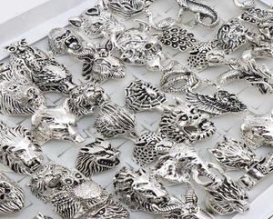 Wholesale 20pcs/Lots Mix Owl Dragon Wolf Elephant Tiger Etc Animal Style Antique Vintage Jewelry Rings for Men Women 2106235160631