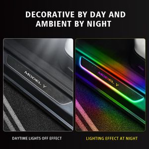 4st för Tesla Model Y Model 3 LED CAR DOOR SILL LIGHT RGB Color Multi-Mode bildörrpedal Lampa Välkommen Scuff Plate Pedal Light Light Light