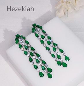 Erezekiah 925 Orecchini nobili ago Tremella Fashion Shiny Long Secons Dassels Green Zircon Eargrop Lussuoso festa da ballo Shi3865707