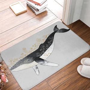 Bath Mats Underwater World Doormat Cartoon Animal Fishes Bathroom Mat Dolphin Whale Non-Slip Rug Flannel Decor Kitchen Doorway Carpet