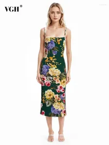 カジュアルドレスvghヒット色の花の印刷スリミングスリミングバックレスドレス