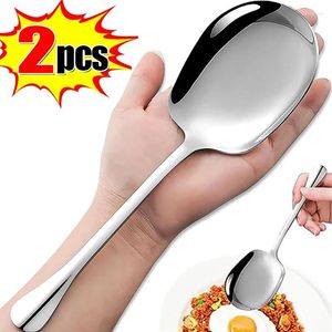 Spoons 2/1pcs Large Stainless Steel Spoon Thicken Long Handle Soup Round Scoops For Pot Cooking Utensils Kitchen Tableware