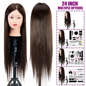 Neverland Mannequin Cabeça de 24 polegadas de treinamento para cabelos de cabeleireiro de trança Manikin Doll Head com Kit de Cabeça de Treinamento de Ferramentas de Cramp Hair