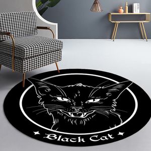 Satanic Cat Impaled Throne Round Rug Bedroom Area Atheist Household Bath Chair Mat Black Carpet Living Room Home Decoration