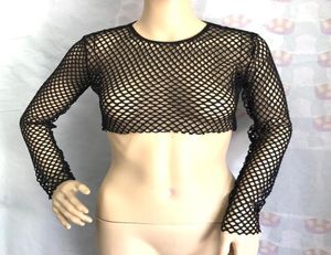 Women039s T -Shirt 2021 Sexy Frauen durch Mesh Fishnet Tee Black Perspektive Bodycon Long Sleeve Crops Hohlout Beach7618127