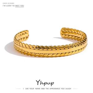 Pulseira yhpup 316l aço inoxidável folhas pulseira de pulseira minimalista metalista dourado 18 k jóias de joalheria à prova d'água do presente 240411