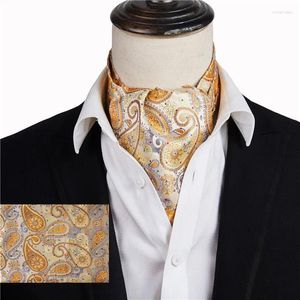 Laço laços ikepeibao homens luxuosos paisley amarelos verificados Cravat Silk ponto floral ascot self britânico cavalheiro poliéster ladrin tie no atacado