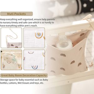 Essentials do bebê portátil Bolsa pendurada Bolsa de armazenamento de berço de berço de berço de berço para bebês Bolsa de fraldas Bolsa recém-nascida Acessórios de cama de bebê