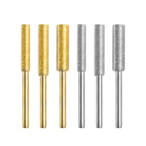 Diamond Coated Cylindrical Burr 4mm Chainsaw Sharpener Stone File Chain Saw Sharpening Carving Grinding Tools Silver/gold 6Pcs