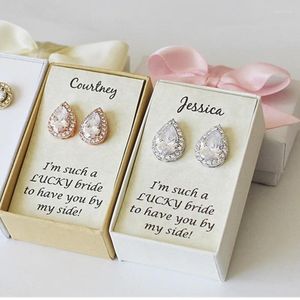 Party Decoration Personalize Name Quote Bridesmaid Proposal Gifts Rose Gold Tear Drop Earrrings Bridal WeddingCubic Zirconia Earrings