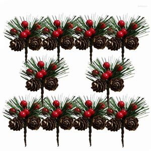 Decorative Flowers YO-50Pcs Mini Simulation Christmas Pine Picks Stems Artificial Creative Needle Berry Plant For Xmas Party Home Decor