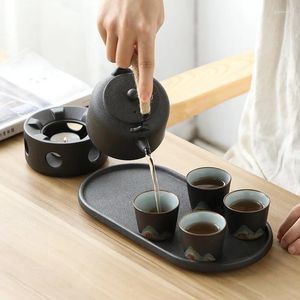 Teaware Sets Porcelain Warm Tea Candle Japanese Teapot Set Home Zen Drinking Teaset Simple Gift Carrying Beam Ceramic