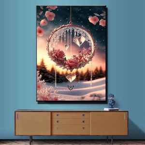 AB Diamond Embroidery Heart-shaped Wind Chime Rose Diamond Painting Full Mosaic Kit Rhinestone Pictures Decor Home New Arrival