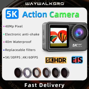 Cameras WAYWALKERS Action Camera 5K 4K 60FPS Removable Filter Dual Screen Video Shooting Mini Waterproof Underwater Sports Cam Go Pro